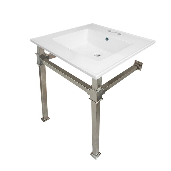 Kingston Brass KVPB25224Q6 25-Inch Ceramic Console Sink (4" Faucet Drilling), White/Polished Nickel KVPB25224Q6 - main